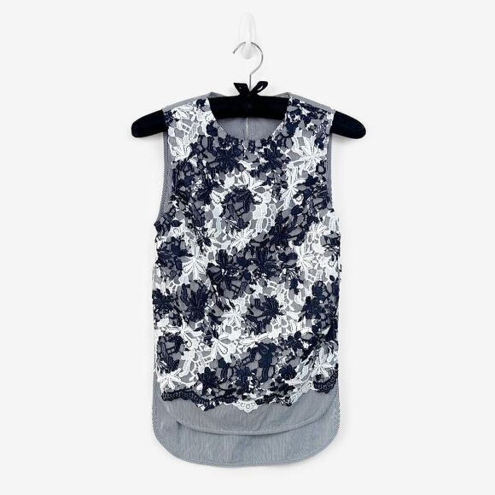 Thakoon Addition Lace Overlay Blouse Size 0 Striped Preppy Elegant Parisian Chic